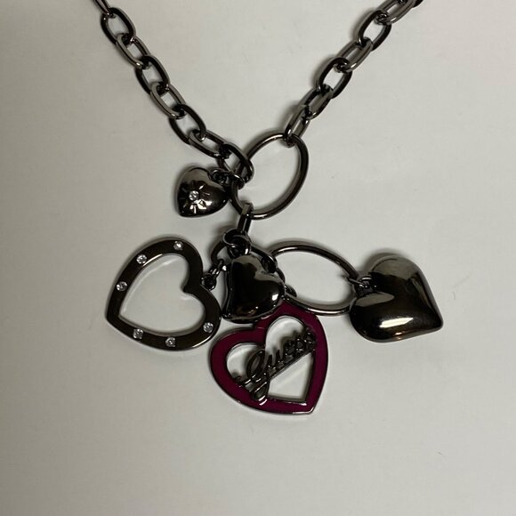 Guess Silver-Tone Heart Charm Necklace With Pink Enamel & Rhinestone Accents For - Picture 4 of 9